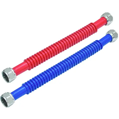 WaterFlex Series Corrugated Flexible Water Heater Connector, 3/4 in, FIP, Stainless Steel, 18 in L Blue/Red - pack of 2