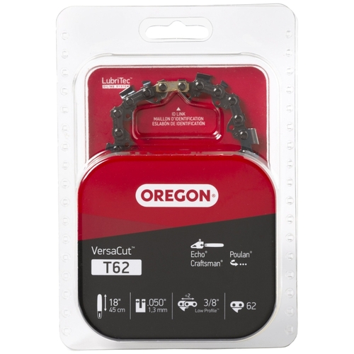 Oregon T62 VersaCut Chainsaw Chain, 18 in L Bar, 0.05 Gauge, 3/8 in TPI/Pitch, 62-Link