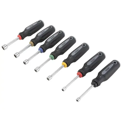 Nut Driver Set, 7-Piece, Carbon Steel, Chrome, Black & Gray (Handle)