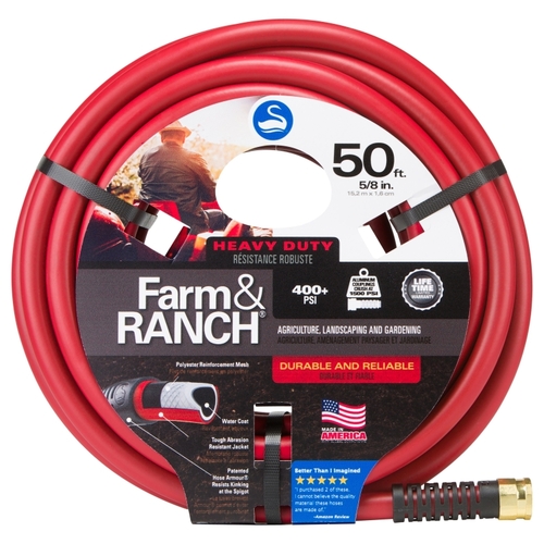 SNFR58050 Garden Hose, 5/8 in, 50 ft L, Female x Male, Polyester, Red