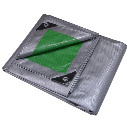 Tarpaulin, 30 ft L, 20 ft W, 8 mil Thick, Polyethylene, Green/Silver