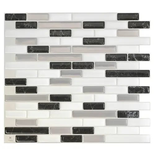 Mosaik Series Wall Tile, 9.1 in L Tile, 10.2 in W Tile, Straight Edge, Muretto Alaska Pattern Black/Gray/White - pack of 4