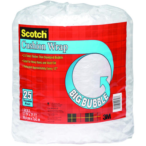 SCOTCH BB7912-25 Perforated Bubble Cushion Wrap, 25 ft L, 12 in W, Clear