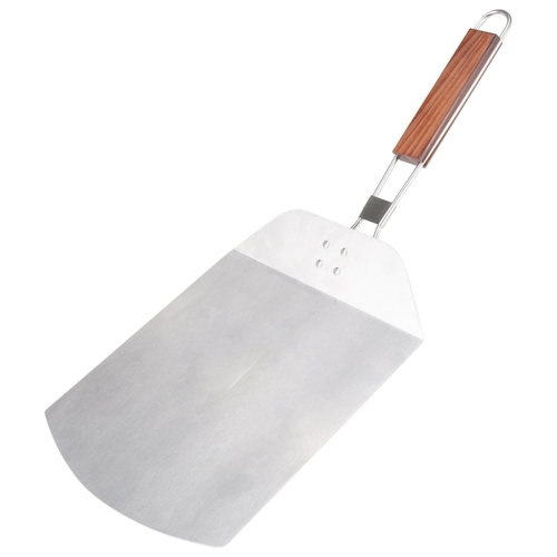 Omaha BBQ-37240B Pizza Spatula, 9-1/2 in W Blade, 1.0 mm Gauge, Stainless Steel Blade, Stainless Steel, Wood Handle