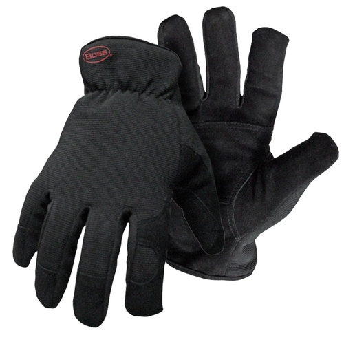 Boss 4143L GUARD Insulated Gloves, L, Wing Thumb, Open, Shirred Elastic Back Cuff, Grain Leather Goatskin/Spandex Palm Black