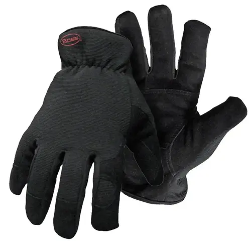 GUARD Insulated Gloves, M, Wing Thumb, Open, Shirred Elastic Back Cuff, Grain Leather Goatskin/Spandex Palm Black