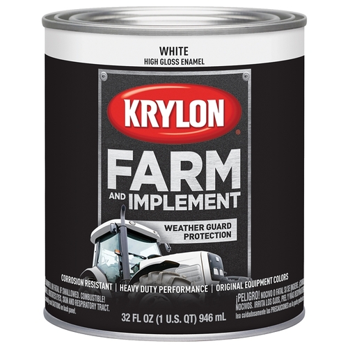 KRYLON K02021000 Farm and Implement Paint, Gloss, White, 1 qt