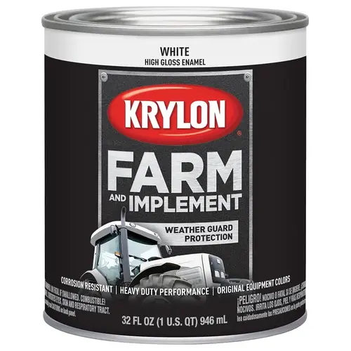 KRYLON K02021000 Farm and Implement Paint, Gloss, White, 1 qt