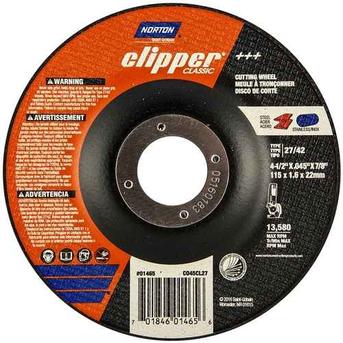 Clipper Classic A AO Series Cut-off Wheel, 4-1/2 in Dia, 0.045 in Thick, 7/8 in Arbor