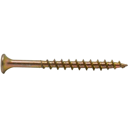 Screw, #10 Thread, 3-1/2 in L, Coarse Thread, Bugle Head, Star Drive, Steel, Yellow Zinc Gold