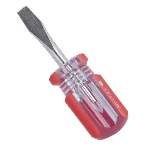 Screwdriver, 1/4 in Drive, Slotted Drive, 3-1/4 in OAL, 1-1/2 in L Shank, Plastic Handle