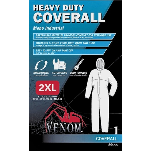 VENOM STEEL VENCV300XXLN VENCV300XXL Coveralls with Hood, 2XL, Unisex, Zipper Closure, Fabric, White