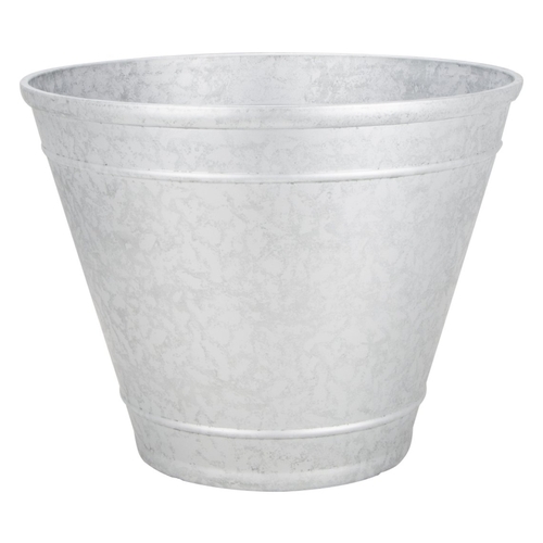 Planter, 17-3/4 in Dia, Round, High-Density Resin, Metallic