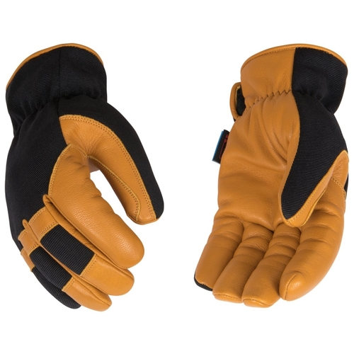 Safety Gloves, Men's, L, Wing Thumb, Easy-On Cuff, Polyester/Spandex Back, Black/Gold Pair