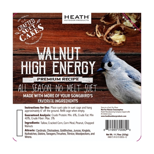Heath DDC6-12-XCP12 Crafted Suet Wild Bird Seed Cake, 11.75 oz Pack - pack of 12