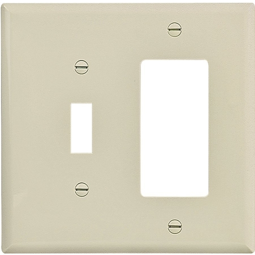 Eaton PJ126V -SP-L Combination Wallplate, 4-7/8 in L, 4-15/16 in W, 2 -Gang, Polycarbonate, Ivory