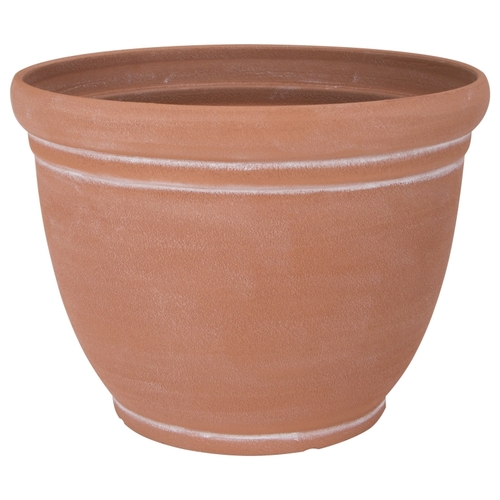 Planter, 15 in Dia, Round, Resin, Terra Cotta, Terra Cotta