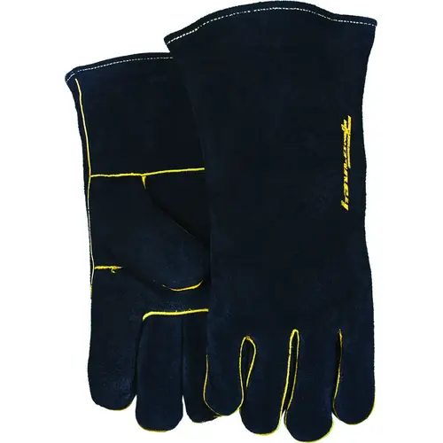 Welding Gloves, Men's, L, Gauntlet Cuff, Leather Palm, Black, Wing Thumb, Leather Back