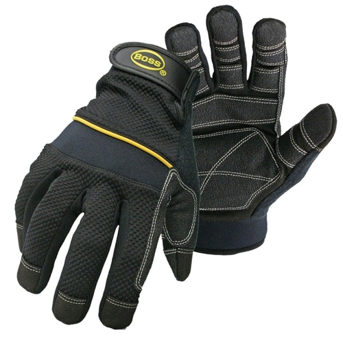 Boss 5202M Multi-Purpose Utility Gloves, M, Wing Thumb, Wrist Strap Cuff, PVC/Synthetic Leather