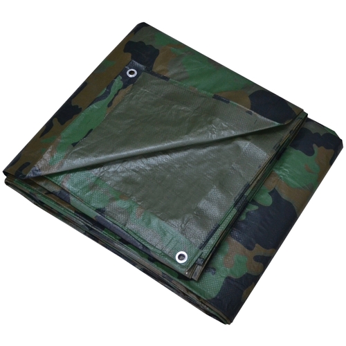 Tarpaulin, 16 ft L, 12 ft W, 6 mil Thick, Polyethylene, Camouflage