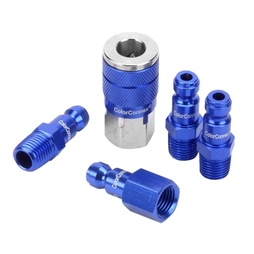 Coupler and Plug Kit, 1/4 in, FNPT x MNPT, Aluminum/Steel Blue