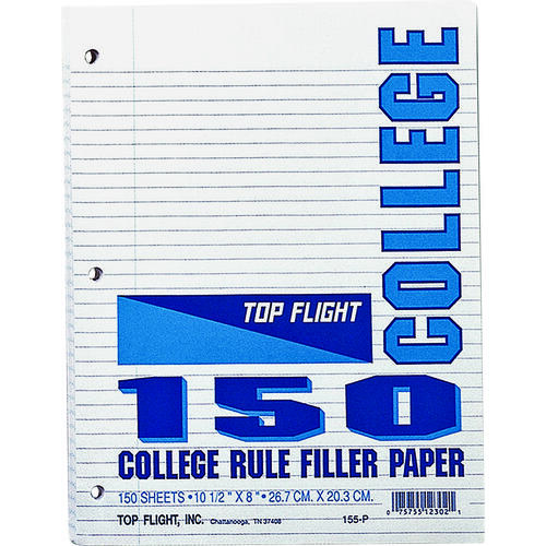 TOP FLIGHT 4314212 Filler Paper, 10-1/2 in x 8 in, White