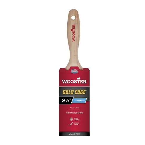 5232-2-1/2 Paint Brush, 2-1/2 in W, 2-15/16 in L Bristle, Polyester Bristle, Flat Sash Handle Gold Bristle/White