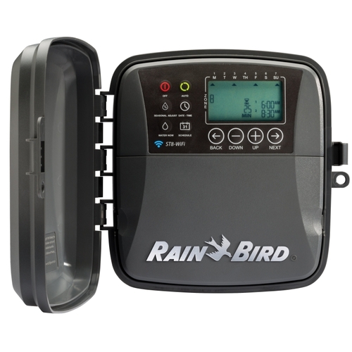 RAIN BIRD ST8O-2.0 Irrigation Timer, 24/120 VAC, 8 -Zone, 6 -Program, Digital Display, Wall Mounting, Gray