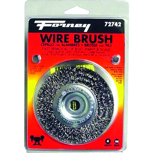 Wire Wheel Brush, 4 in Dia, 1/2 in Arbor/Shank, 0.012 in Dia Bristle