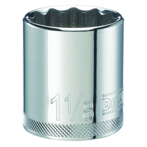 Hand Socket, 1-1/8 in Socket, 1/2 in Drive, 12-Point, Vanadium Steel, Polished Chrome