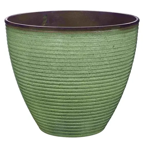 Wave Planter, 15 in Dia, Round, Resin, Green Wave