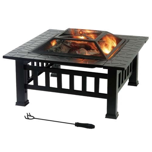 Fire Pit Square, 32 in OAW, 32 in OAD, 17 in OAH, Square, Wood Ignition, 3.5 ft Heating