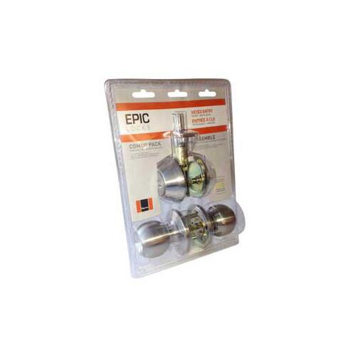 EPIC Series Deadbolt/Entry Knob Set, 3 Grade, Keyed Alike Key, Stainless Steel, Satin, KA2 Keyway