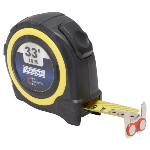 Tape Measure, 33 ft L Blade, 1 in W Blade, Steel Blade, ABS Plastic Case, Yellow Case