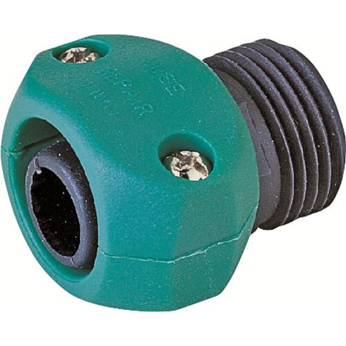 Hose Coupling, 5/8 to 3/4 in, Male, Plastic, Green and Black