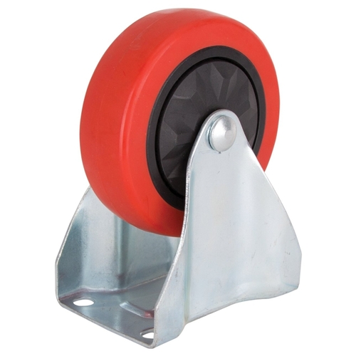 Rigid Caster, 4 in Dia Wheel, 30 mm W Wheel, PU Wheel, Red, 220 lb, Steel Housing Material