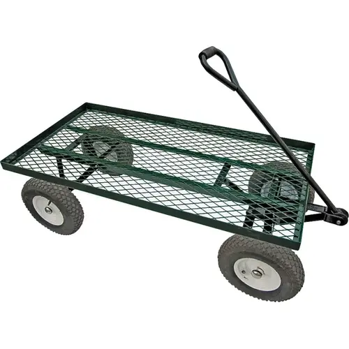 Garden Cart, 1200 lb, Steel Deck, 4-Wheel, 13 in Wheel, Pneumatic Wheel, Green