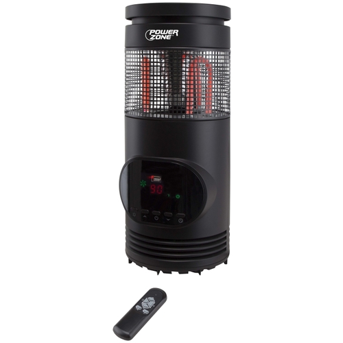 PowerZone HT1167 360 deg Infrared Quartz Tower Heater with Remote Control, 12.5 A, 120 V, ECO/1000/1500 W, Black