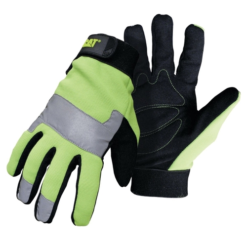 CAT CAT012214M 012214M High-Visibility Utility Gloves, M, Synthetic Leather, Black/Fluorescent Green