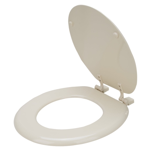 Toilet Seat, Round, MDF Molded Fiberboard, Bone, Plastic Hinge