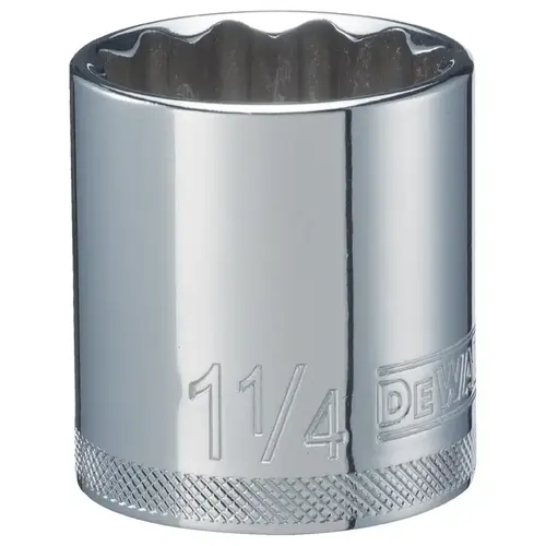 Hand Socket, 1-1/4 in Socket, 1/2 in Drive, 12-Point, Vanadium Steel, Polished Chrome