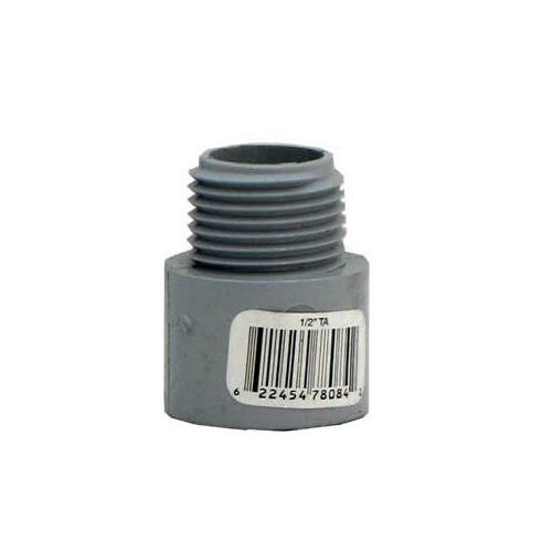 Terminal Adapter, 1 in Male, 1.8 in L, PVC, Gray