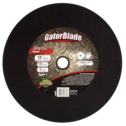 GatorBlade 9671 Cut-Off Wheel, 12 in Dia, 1/8 in Thick, 1 in Arbor