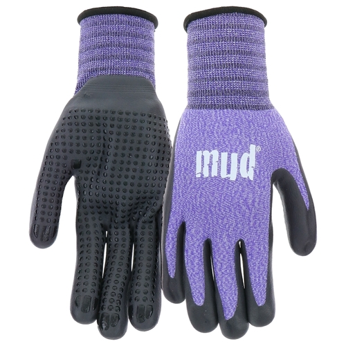 mud MD31011V-WSM MD31011V-W-SM Coated Gloves, Women's, S/M, Knit Cuff, Nitrile Coating, Violet