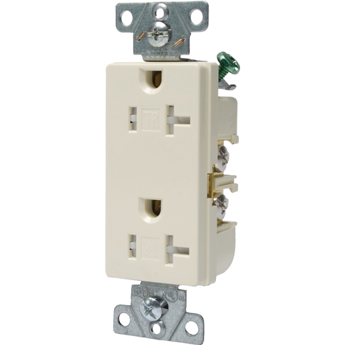 TR6352 Duplex Receptacle, 2 -Pole, 20 A, 125 V, Back, Side Wiring, NEMA: 5-15R, White