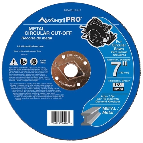 Cut-Off Disc, 7 in Dia, 1/8 in Thick, 5/8 in Arbor, Aluminum Oxide Abrasive