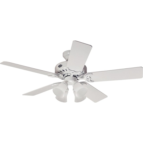 Ceiling Fan, 5-Blade, Bleached Oak/White Blade, 52 in Sweep, 3-Speed, With Lights: Yes