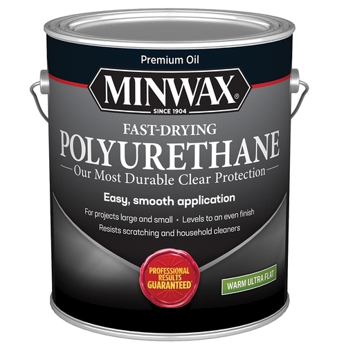 Fast-Drying Polyurethane Wood Finish, Warm Ultra-Flat, Liquid, Clear, 1 gal