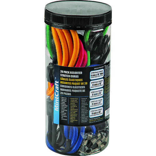 Stretch Cord Set, Polypropylene, Black/Blue/Red/Green/Yellow, Hook End