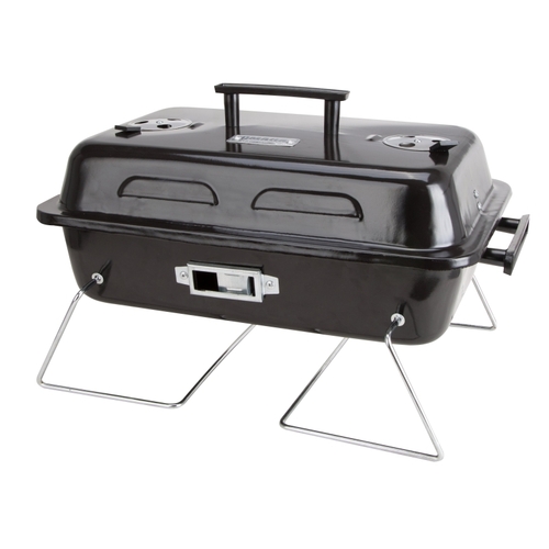 Portable Charcoal Grill, 2 -Grate, 168 sq-in Primary Cooking Surface, Black, Steel Body